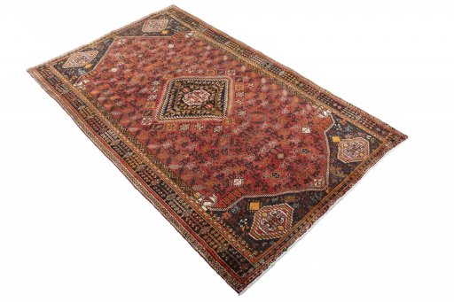 Close-up detail of 2000s Shiraz rug from Iran / Persia showing Wool weave