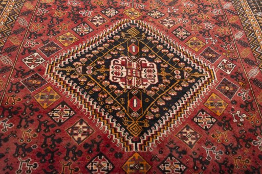 Central medallion detail of 2000s Shiraz rug from Iran / Persia