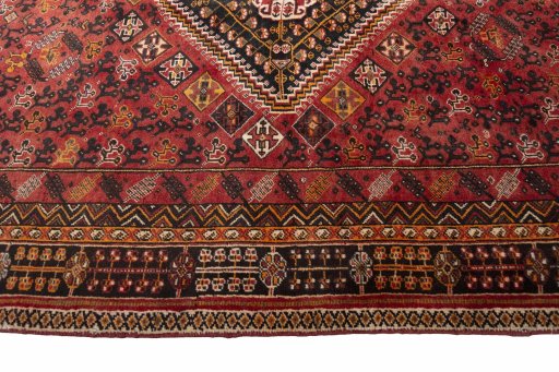 Full view of 2000s Shiraz rug from Iran / Persia, 255 × 155 cm in Red tones