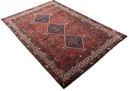 Close-up detail of 2000s Shiraz rug from Iran / Persia showing Wool weave