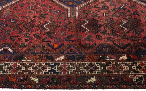 Close-up detail of 2000s Shiraz rug from Iran / Persia showing Wool weave