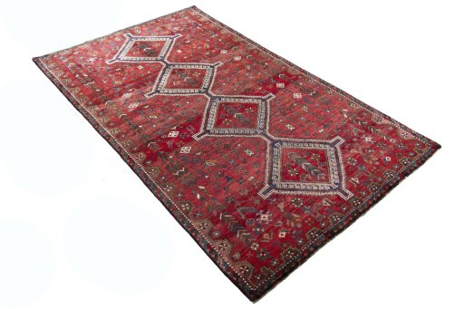 Close-up detail of 2000s Shiraz rug from Iran / Persia showing Wool weave