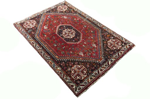 Close-up detail of 2000s Shiraz rug from Iran / Persia showing Wool weave