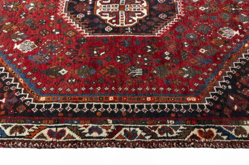 Full view of 2000s Shiraz rug from Iran / Persia, 166 × 113 cm in Red tones
