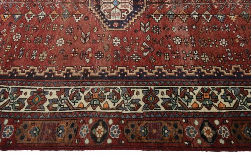 Full view of 2000s Shiraz rug from Iran / Persia, 286 × 162 cm in Red tones