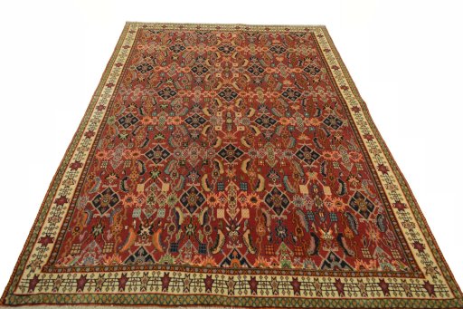 Surface texture of 2000s Shiraz rug with natural Wool and intricate pattern