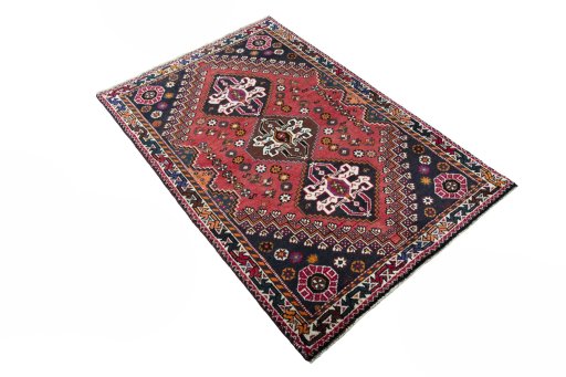 Close-up detail of 2000s Shiraz rug from Iran / Persia showing Wool weave