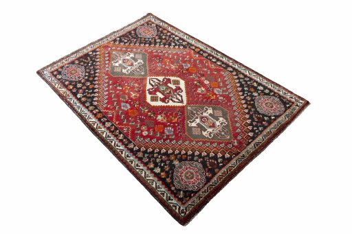 Close-up detail of 2000s Shiraz rug from Iran / Persia showing Wool weave
