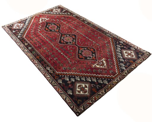 Close-up detail of 2000s Shiraz rug from Iran / Persia showing Wool weave