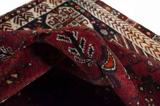Close-up detail of 2000s Shiraz rug from Iran / Persia showing Wool weave
