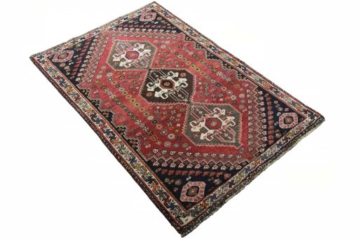 Close-up detail of 2000s Shiraz rug from Iran / Persia showing Wool weave