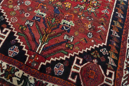 Close-up detail of 2000s Shiraz rug from Iran / Persia showing Wool weave