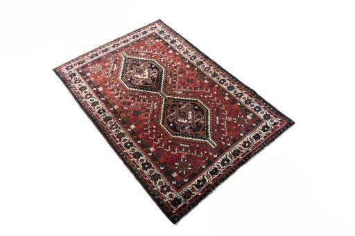 Close-up detail of 2000s Shiraz rug from Iran / Persia showing Wool weave
