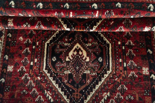 Full view of 2000s Shiraz rug from Iran / Persia, 165 × 112 cm in Red tones