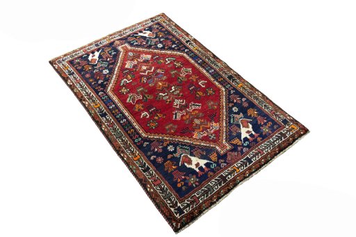 Close-up detail of 2000s Shiraz rug from Iran / Persia showing Wool weave