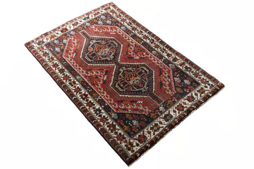 Close-up detail of 2000s Shiraz rug from Iran / Persia showing Wool weave