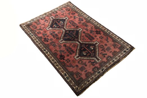 Close-up detail of 2000s Shiraz rug from Iran / Persia showing Wool weave