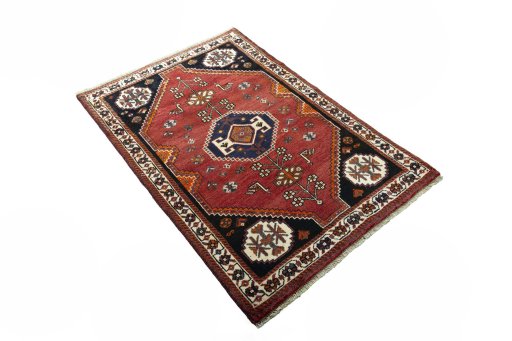 Close-up detail of 2000s Shiraz rug from Iran / Persia showing Wool weave