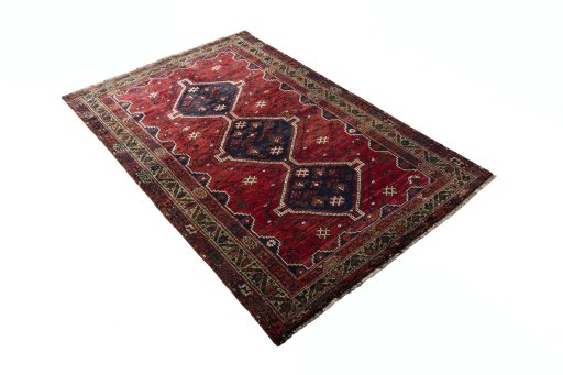Close-up detail of 2000s Shiraz rug from Iran / Persia showing Wool weave