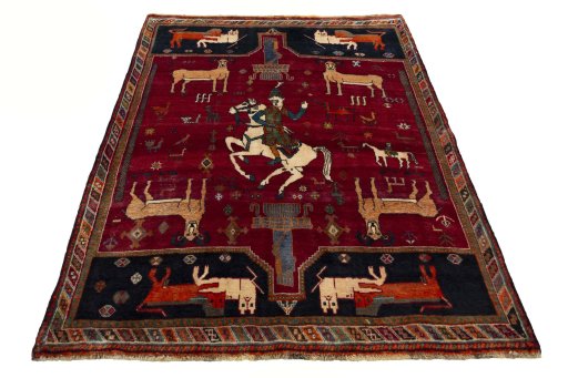 Surface texture of 2000s Shiraz rug with natural Wool and intricate pattern