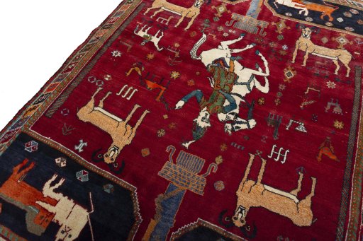 Backside of handmade 2000s Shiraz rug showing knot structure and weave density