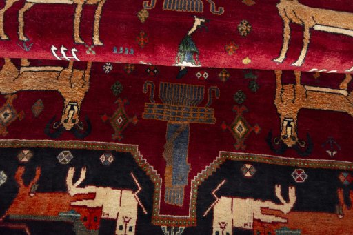 Full view of 2000s Shiraz rug from Iran / Persia, 202 × 147 cm in Red tones