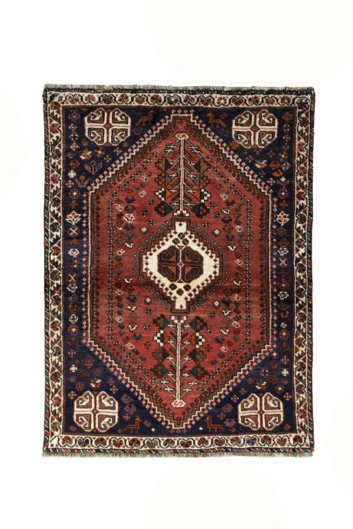 Full view of 2000s Shiraz rug from Iran / Persia, 157 × 115 cm in Red tones
