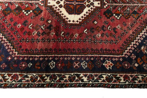 Full view of 2000s Shiraz rug from Iran / Persia, 157 × 115 cm in Red tones