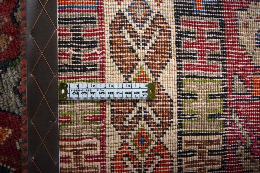 Close-up detail of 2000s Shiraz rug from Iran / Persia showing Wool weave