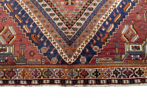 Full view of 2000s Shiraz rug from Iran / Persia, 264 × 152 cm in Red tones