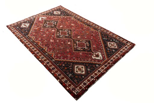 Close-up detail of 2000s Shiraz rug from Iran / Persia showing Wool weave