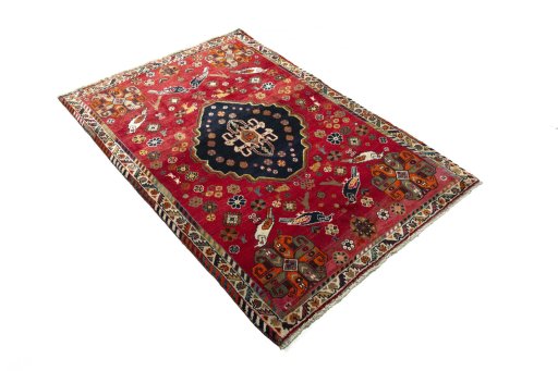 Close-up detail of 2000s Shiraz rug from Iran / Persia showing Wool weave