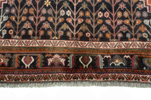 Full view of 2000s Shiraz rug from Iran / Persia, 317 × 212 cm in Red tones