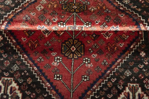 Full view of 2000s Shiraz rug from Iran / Persia, 159 × 114 cm in Red tones