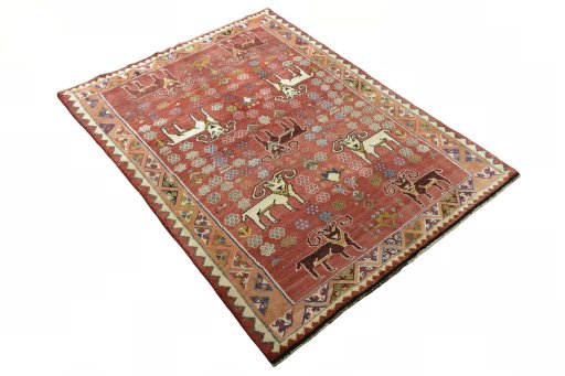 Close-up detail of 2000s Shiraz rug from Iran / Persia showing Wool weave