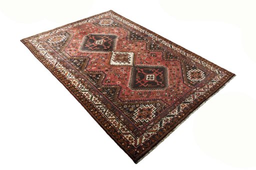 Close-up detail of 2000s Shiraz rug from Iran / Persia showing Wool weave