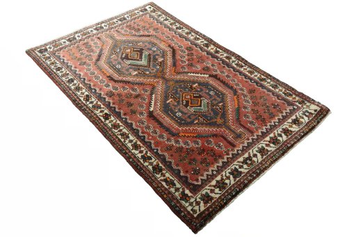 Close-up detail of 2000s Shiraz rug from Iran / Persia showing Wool weave