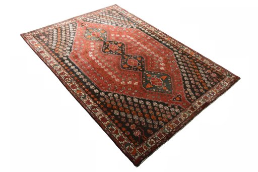 Close-up detail of 1970s Shiraz rug from Iran / Persia showing Wool weave