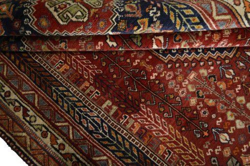 Close-up detail of 2000s Shiraz rug from Iran / Persia showing Wool weave