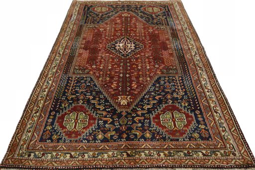 Surface texture of 2000s Shiraz rug with natural Wool and intricate pattern