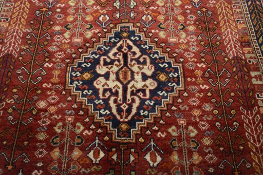 Central medallion detail of 2000s Shiraz rug from Iran / Persia