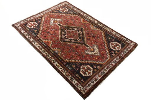 Close-up detail of 2000s Shiraz rug from Iran / Persia showing Wool weave
