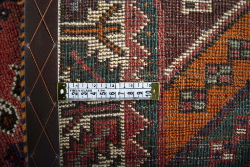 Close-up detail of 2000s Shiraz rug from Iran / Persia showing Wool weave