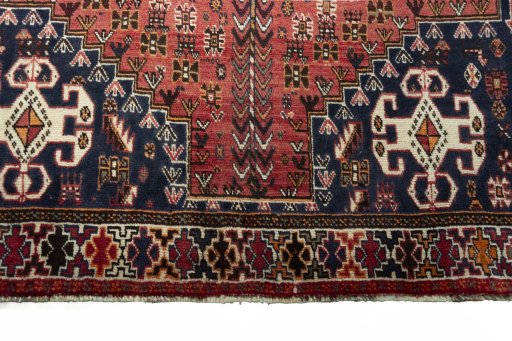 Full view of 2000s Shiraz rug from Iran / Persia, 264 × 157 cm in Red tones