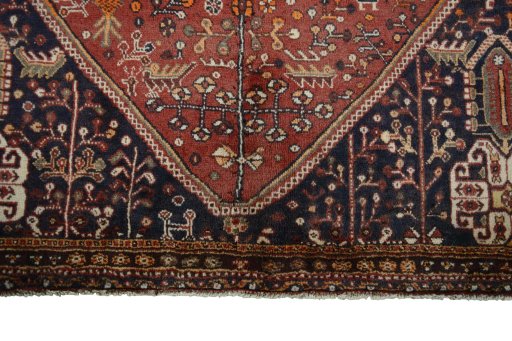 Full view of 2000s Shiraz rug from Iran / Persia, 245 × 151 cm in Red tones