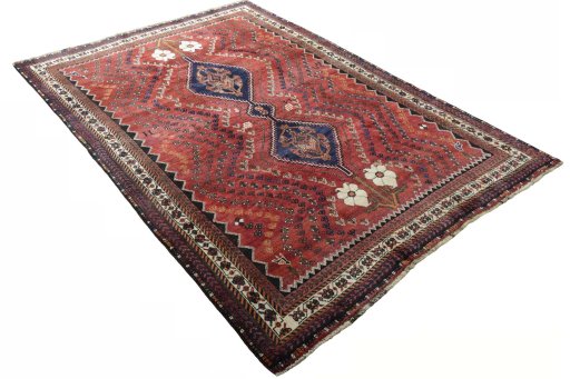 Close-up detail of 2000s Shiraz rug from Iran / Persia showing Wool weave