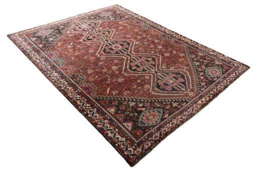 Close-up detail of 2000s Shiraz rug from Iran / Persia showing Wool weave