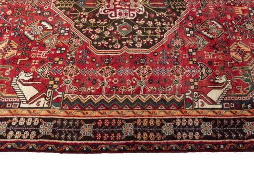 Full view of 2000s Shiraz rug from Iran / Persia, 260 × 158 cm in Red tones