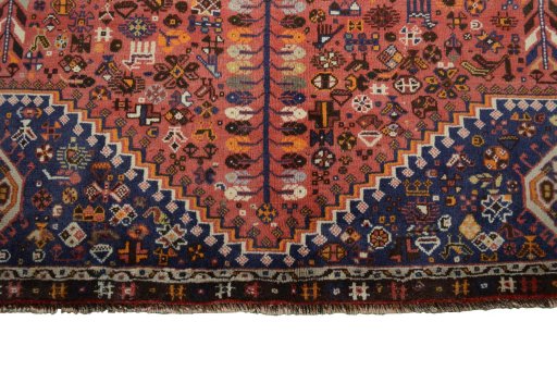 Full view of 2000s Shiraz rug from Iran / Persia, 276 × 159 cm in Red tones