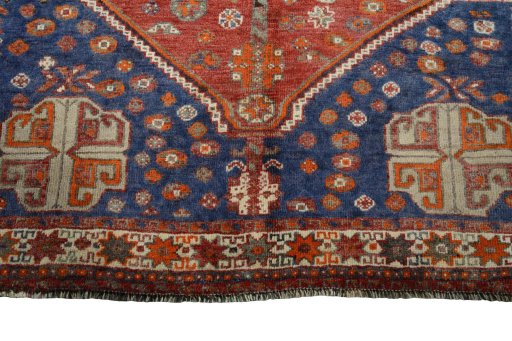 Full view of 2000s Shiraz rug from Iran / Persia, 247 × 166 cm in Red tones